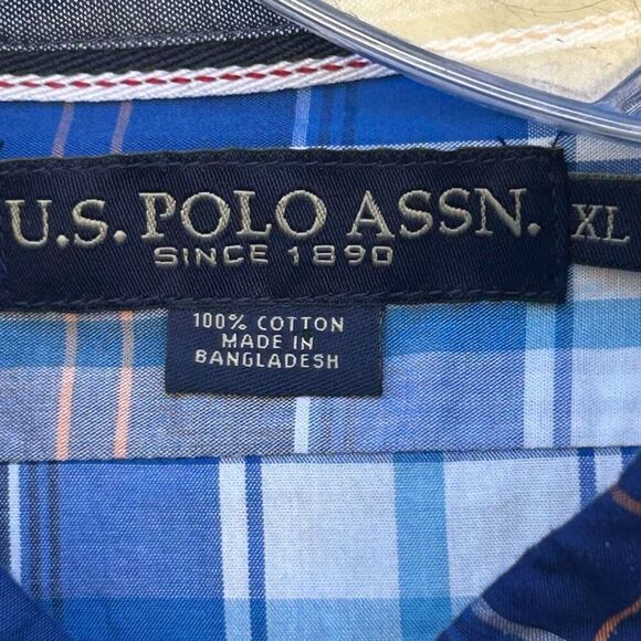 U.S. Polo Assn Button Down Shirt Men's XL Blue Plaid Classic Short Sleeve - Picture 10 of 13